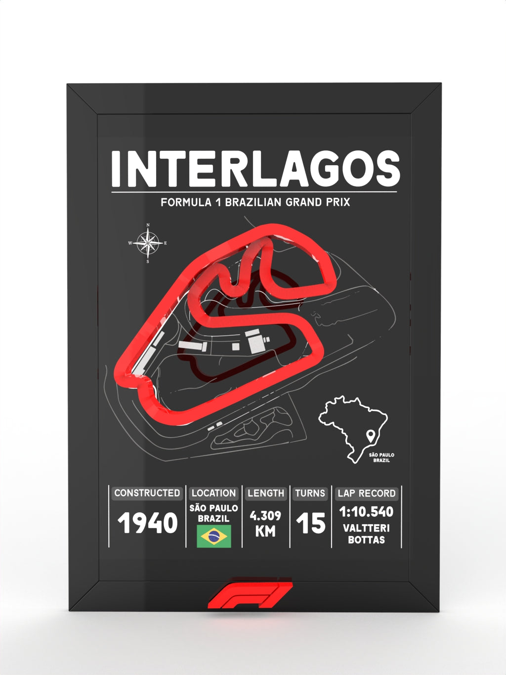 3D POSTER CIRCUITO INTERLAGOS (BRASIL) , FORMULA 1 RACER