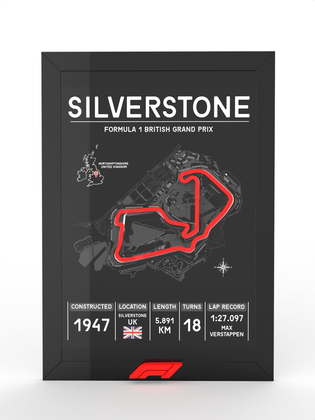 3D POSTER CIRCUITO SILVERSTONE, FORMULA 1 RACER